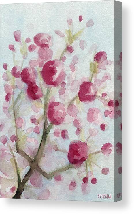 Floral Canvas Print featuring the painting Watercolor Painting of Pink Cherry Blossoms by Beverly Brown