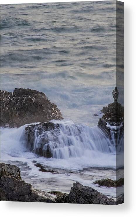 Waves Breaking On Rocks Canvas Print featuring the photograph Waves breaking off Marginal Way by Nautical Chartworks