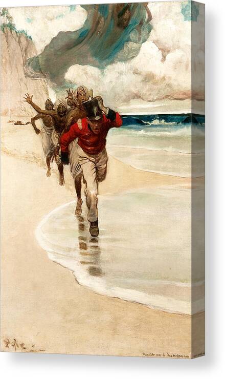 Howard Pyle Canvas Print featuring the painting We Started to Run back to the Raft for Our Live by Howard Pyle