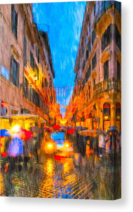 Rome Canvas Print featuring the photograph Wet Winter Night On The Via dei Condotti in Rome by Mark Tisdale