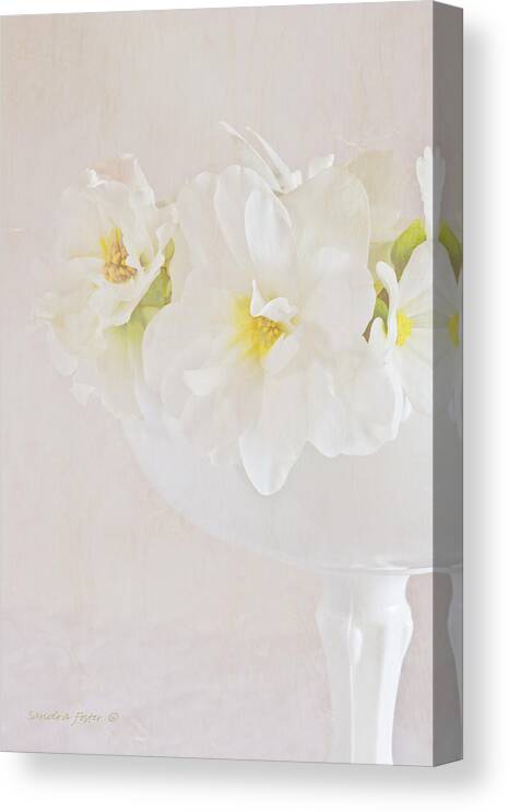 White Begonias Canvas Print featuring the photograph White Begonias In Pedestal Bowl by Sandra Foster
