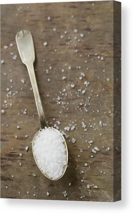Spoon Canvas Print featuring the photograph White Sea Salt by Tania Mattiello