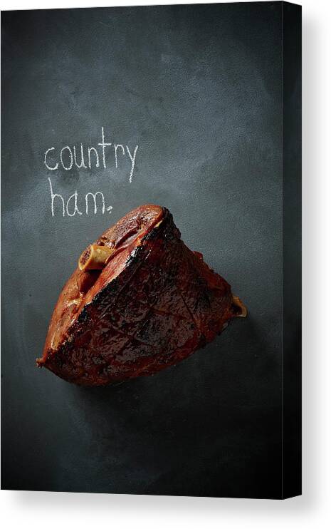 Black Background Canvas Print featuring the photograph Whole Country Ham by Lew Robertson