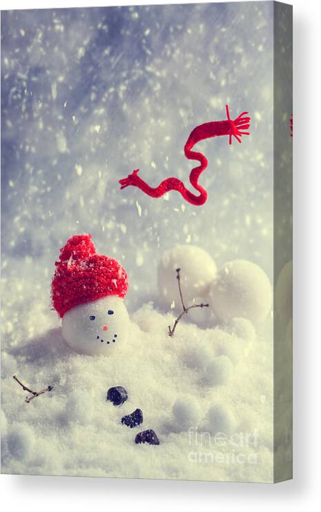 Snowman Canvas Print featuring the photograph Winter Snowman by Amanda Elwell