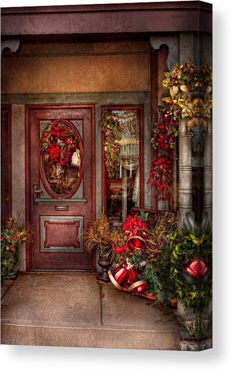 Winter Canvas Print featuring the photograph Winter - Store - Metuchen NJ - Dressed for the holidays by Mike Savad