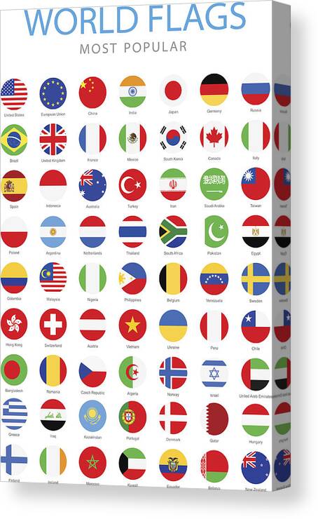 Chinese Culture Canvas Print featuring the drawing World Most Popular Rounded Flags - Illustration by Pop_jop
