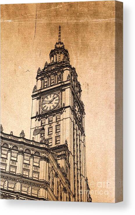 Wrigley Tower Canvas Print featuring the digital art Wrigley Clock Tower Chicago by Dejan Jovanovic