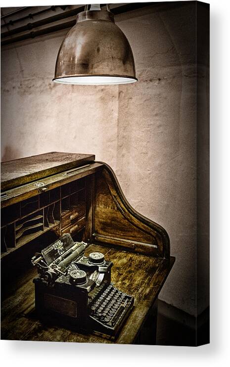 Typewriter Canvas Print featuring the photograph Writers Desk by Nigel R Bell