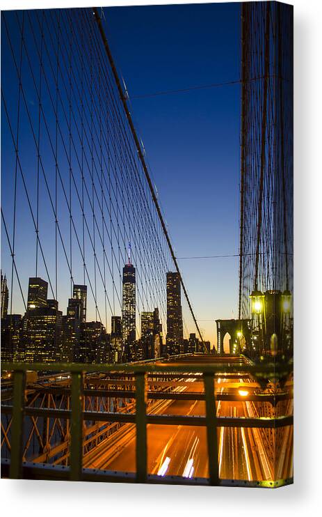 Wtc1 Canvas Print featuring the photograph WTC1 from Brooklyn Bridge by GeeLeesa Productions