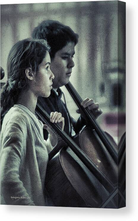 Two Cello Players Canvas Print featuring the photograph Young Musicians Impression # 38 by Aleksander Rotner