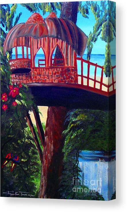 Caribbean Painting Canvas Print featuring the painting Your tree house by Jayne Kerr 