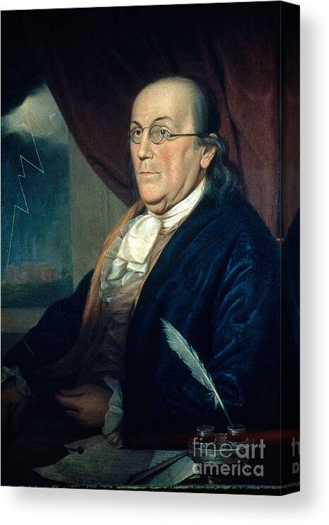 History Canvas Print featuring the photograph Benjamin Franklin, American Polymath #1 by Photo Researchers