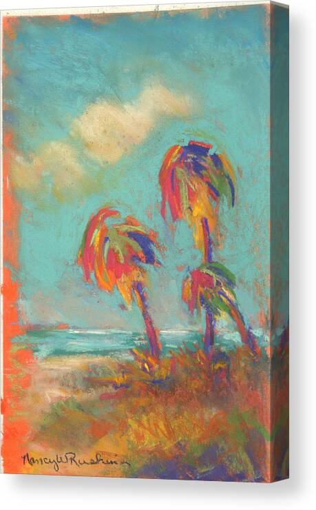 Palm Trees Canvas Print featuring the pastel Folly Beach Family Fun #1 by Nancy w Rushing