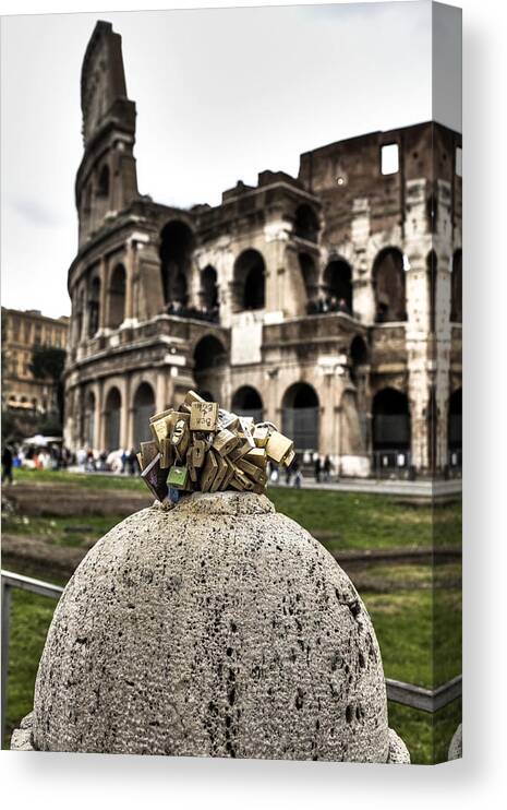 Love Canvas Print featuring the photograph love locks in Rome #1 by Joana Kruse
