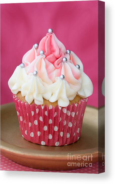 Cupcake Canvas Print featuring the photograph Pink and white cupcake #1 by Ruth Black