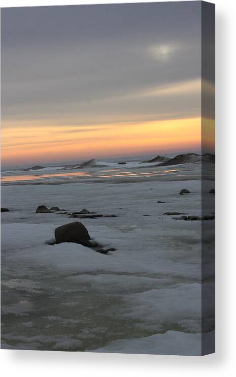 Green Bay Canvas Print featuring the photograph Winter Evening Lights #1 by Carrie Godwin