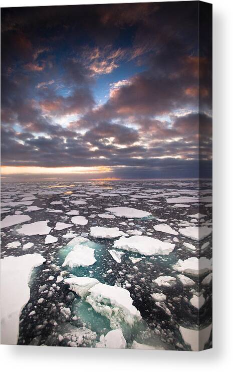 00427976 Canvas Print featuring the photograph Ice Floes At Sunset Near Mertz Glacier #2 by Colin Monteath