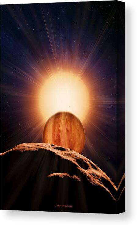 Brown Dwarf Canvas Print featuring the photograph Alien Planet And Asteroid, Artwork by Detlev Van Ravenswaay