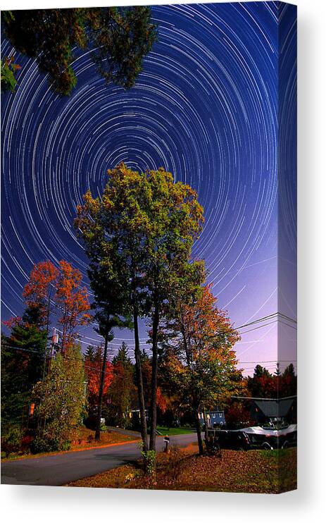Star Trail Canvas Print featuring the photograph Autumn Star Trails in New Hampshire by Larry Landolfi
