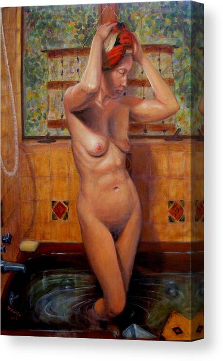 Realism Canvas Print featuring the painting Bath 1 by Donelli DiMaria
