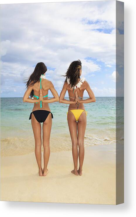 Athlete Canvas Print featuring the photograph Beach Yoga Girls by Tomas del Amo - Printscapes