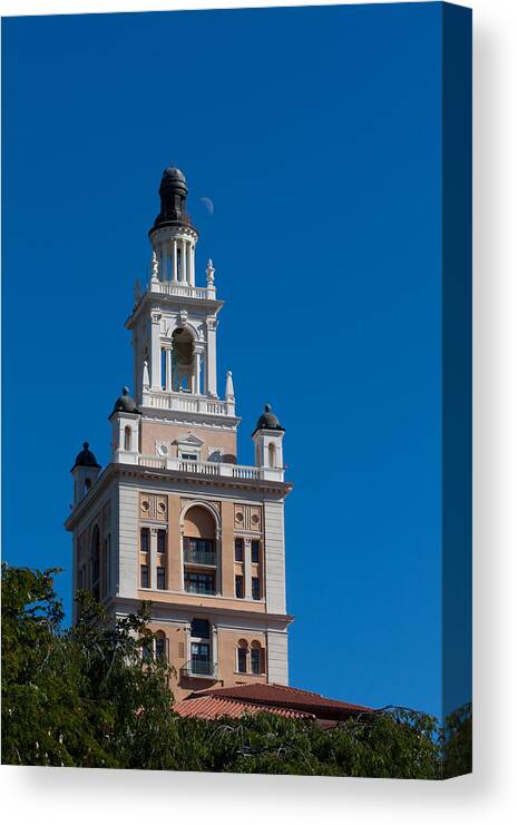 Biltmore Canvas Print featuring the photograph Biltmore Hotel Tower and Moon by Ed Gleichman