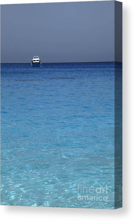 Vertical Canvas Print featuring the photograph Blue Boat by Milena Boeva