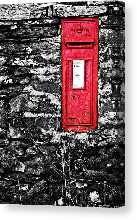 Post Canvas Print featuring the photograph British Red Post Box by Meirion Matthias