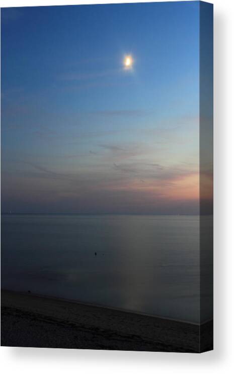 Moon Canvas Print featuring the photograph Cape Cod Bay Dusk Moon by John Burk