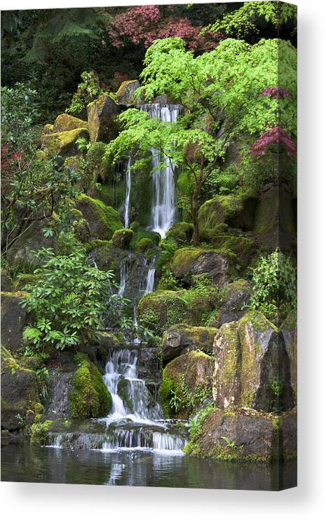 Green Canvas Print featuring the photograph Cascading waters by Jean Hildebrant