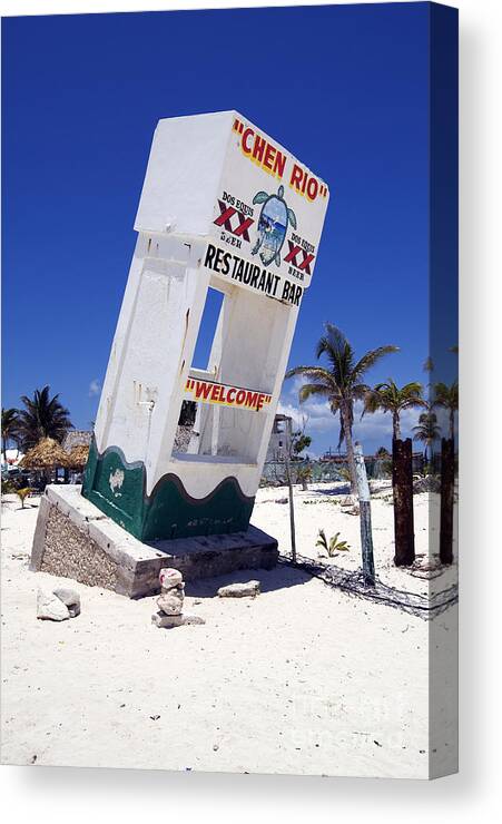 Cozumel Canvas Print featuring the photograph Chen Rio Beach Bar Sign Cozumel Mexico by Shawn O'Brien