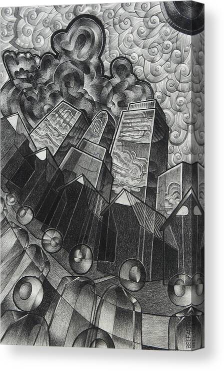 Art Canvas Print featuring the drawing City of ghost by Myron Belfast