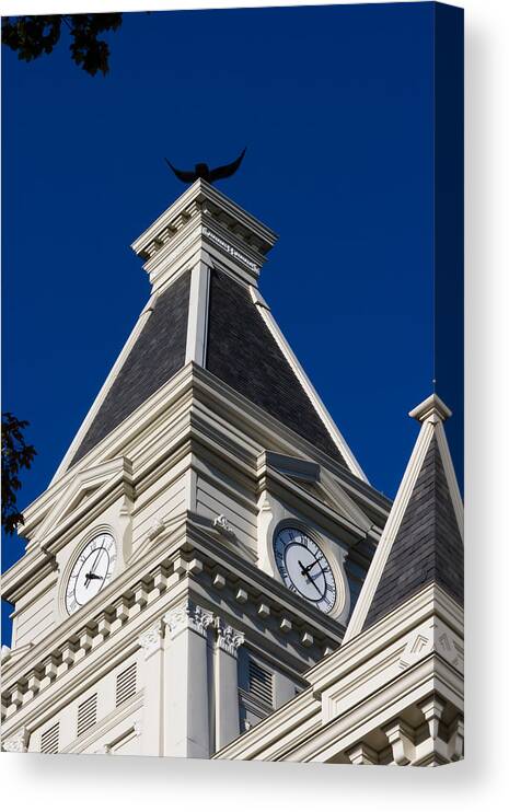 Architecture Canvas Print featuring the photograph Clarksville Historic Courthouse Clock Tower by Ed Gleichman