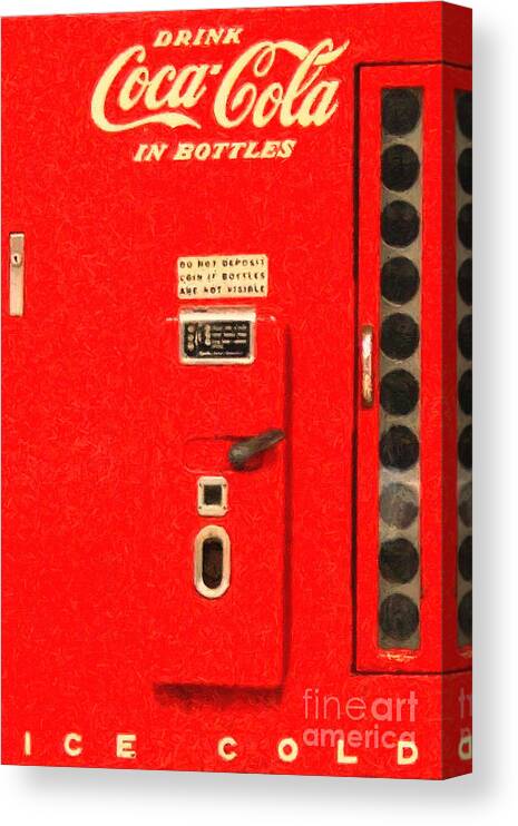 Coke Machine Canvas Print featuring the photograph Classic Coke Dispenser Machine by Wingsdomain Art and Photography