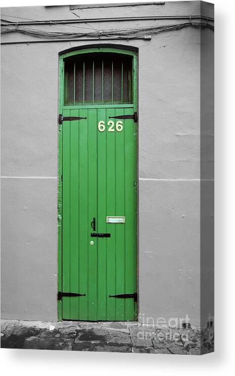 New Orleans Canvas Print featuring the digital art Colorful Arched Doorway French Quarter New Orleans Color Splash Black and White by Shawn O'Brien