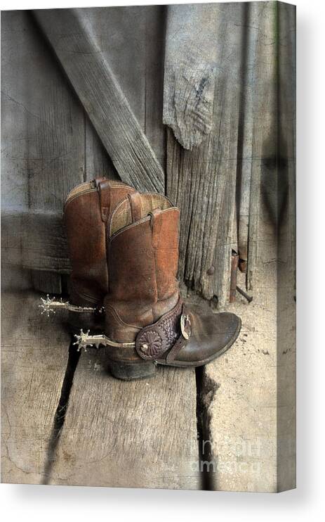 Cowboy Boots Canvas Print featuring the photograph Cowboy Boots with Spurs by Jill Battaglia