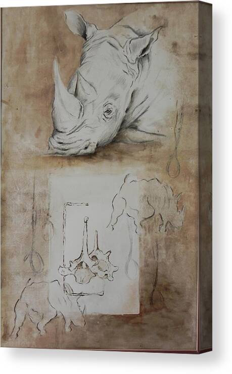 Rhino Canvas Print featuring the painting Death Roll by Ilona Petzer