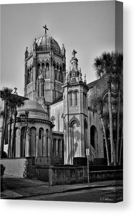 Flagler Canvas Print featuring the photograph Flagler Memorial Presbyterian Church 3 - BW by Christopher Holmes
