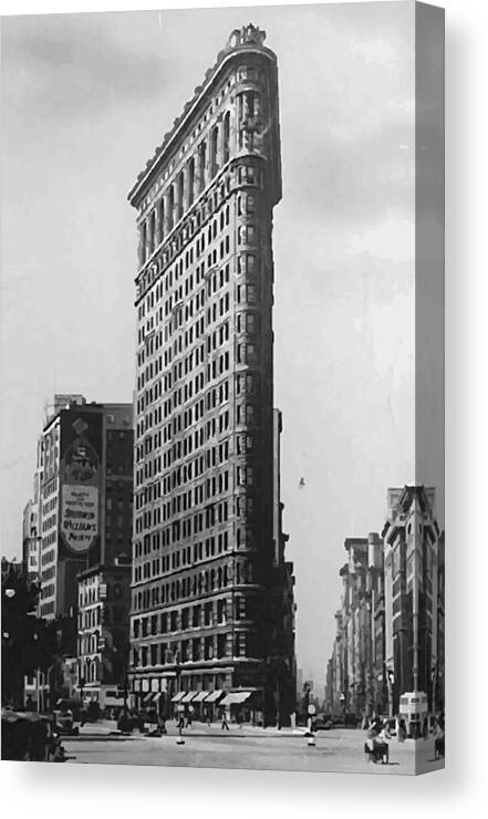 Digital Painting Canvas Print featuring the photograph Flatiron Building BW50 by Scott Kelley