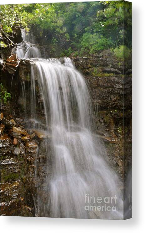 Waterfall Greeting Card Canvas Print featuring the photograph Garden Wall Waterfall by Johanne Peale