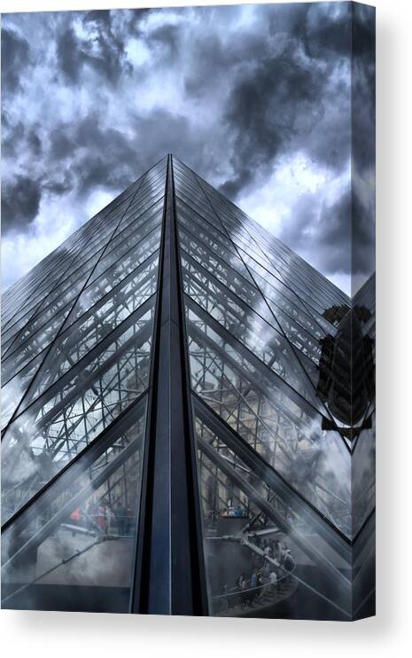 The Louvre Pyramid Canvas Print featuring the photograph Glass Metal and Sky by Edward Myers
