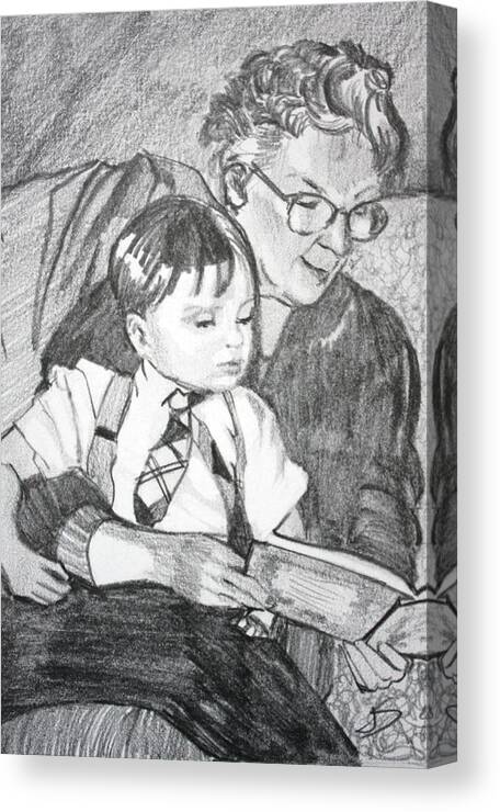 Graphite Canvas Print featuring the painting Grandma Reading by Jan Swaren