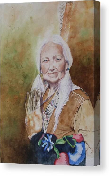 Native American Spirit Portrait Canvas Print featuring the painting Grandmother Many Horses by Patsy Sharpe