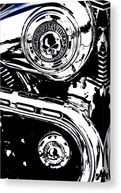 Black And White Canvas Print featuring the photograph Harley Skulls by Randall Cogle