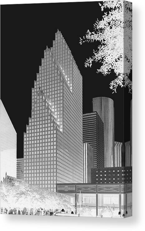 Cities Canvas Print featuring the photograph Houston Skyline - Kodak Film BW Solarized by Connie Fox