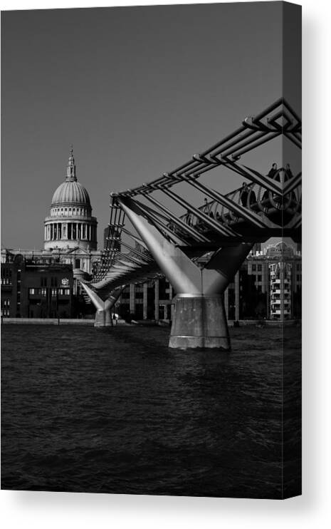 Millenium Canvas Print featuring the photograph Millenium Bridge and St Pauls Cathedral by David Pyatt