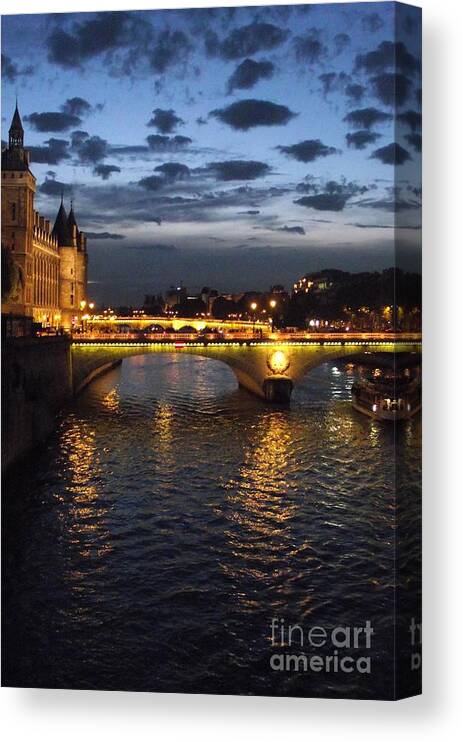 Paris Canvas Print featuring the photograph Night fall over the Seine by Shawna Gibson