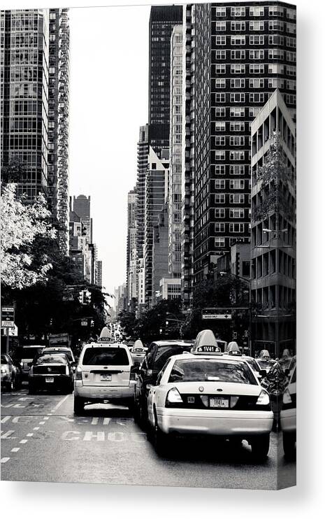 Manhattan Canvas Print featuring the photograph NYC Traffic in Black and White by Anthony Doudt