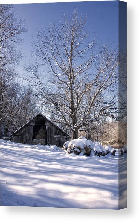 Hay Barn Canvas Print featuring the photograph Old Hay Barn in Deep Snow by Michael Dougherty
