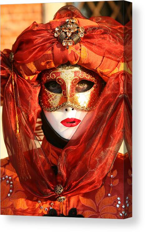 Venice Carnival Canvas Print featuring the photograph Orange Arab Portrait by Donna Corless